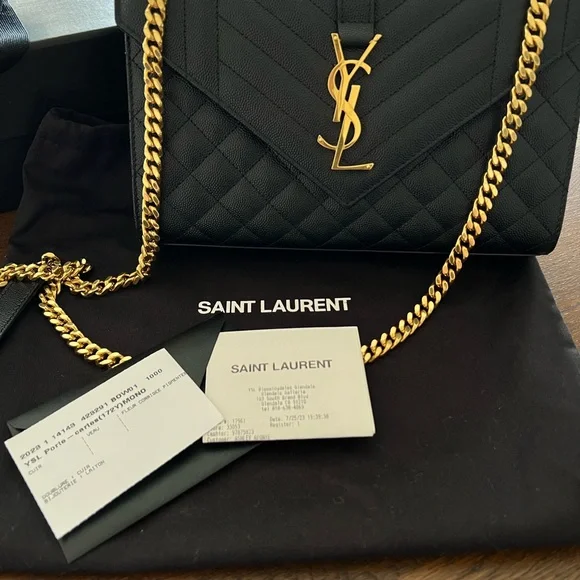 Saint Laurent Quilted Black Shoulder Bag with Gold Accents - Picture 2 of 7